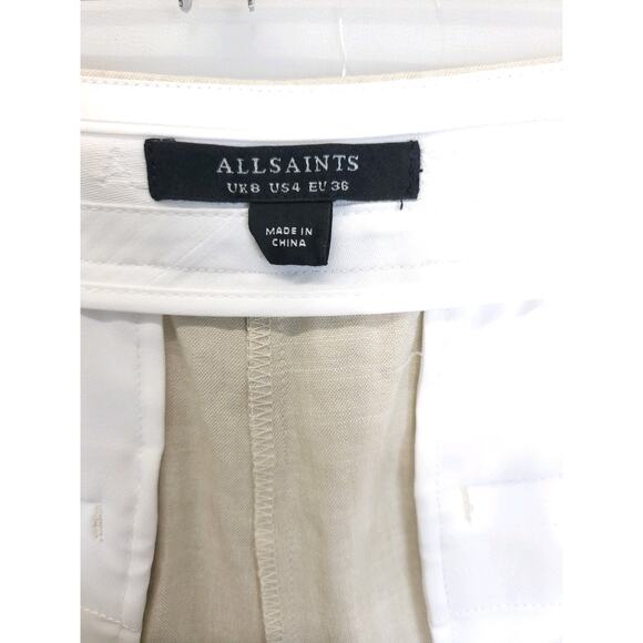 AllSaints Whitney Linen Blend Straight Ankle Trousers Women 4 Neutral Beige - Picture 9 of 15